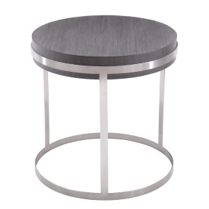 Armen Living Sunset End Table in Brushed Steel finish with Grey Top - All