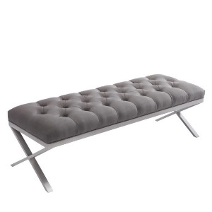 Armen Living Milo Bench in Brushed Steel finish with Grey Fabric Upholstery - All