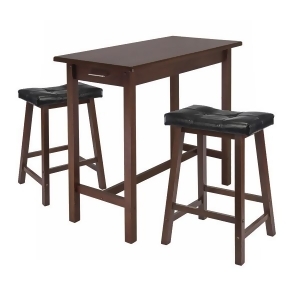 Winsome Wood 3 Piece Kitchen Island Table w/ 2 Cushion Saddle Seat Stools - All