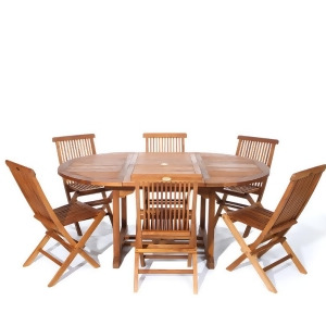 All Things Cedar Java Teak 7 Piece Oval Folding Chair Set - All