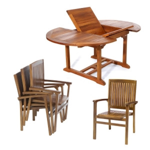 All Things Cedar Java Teak 5 Piece Oval Stacking Chair Set - All