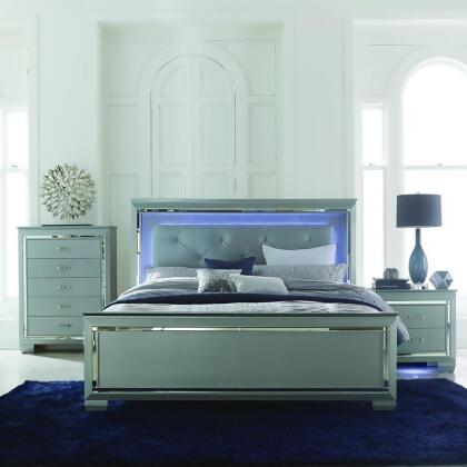 Homelegance Allura 3 Piece Panel Bedroom Set w/ LED Lighting in Silver 