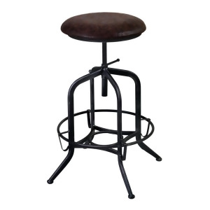 Armen Living Elena Adjustable Barstool in Industrial Grey Finish with Brown Fabr - All