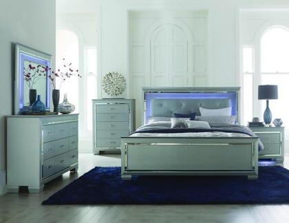 Homelegance Allura 4 Piece Panel Bedroom Set w/ LED Lighting in Silver 