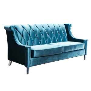 Armen Living Barrister Sofa In Blue Velvet With Crystal Buttons - All