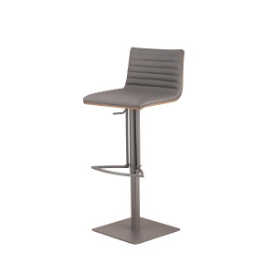 Armen Cafe Adjustable Gray Metal Barstool in Gray Pu with Walnut Back - All