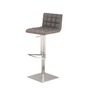 Armen Oslo Adjustable Brushed Stainless Steel Barstool in Gray Pu with Walnut Ba - All