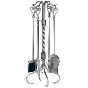 Uniflame F-1619 5 Piece Pewter Wi Fireset with Heart Handles Tampico Brush - All