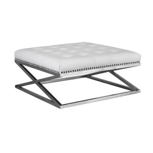 Lazzaro Peyton Leather Stainless Base Tufted Cocktail in White - All