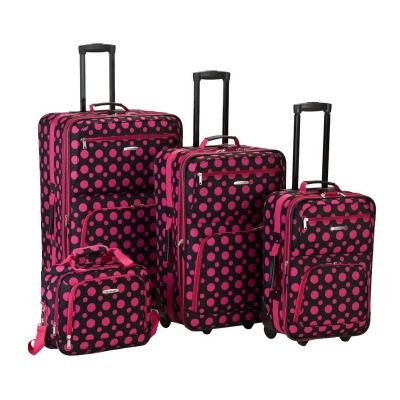 Rockland Black Pink Dot 4 Piece Luggage Set 