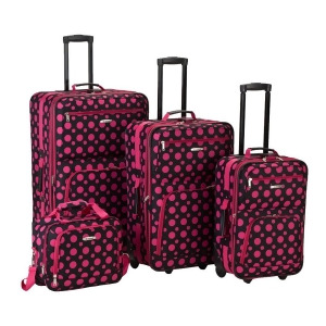 Rockland Black Pink Dot 4 Piece Luggage Set - All