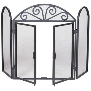 Uniflame S-1184 3 Fold Black Wrought Iron Screen with Scrolls - All