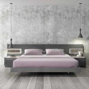 J M Furniture Braga 3 Piece Platform Bedroom Set in Grey Lacquer - All