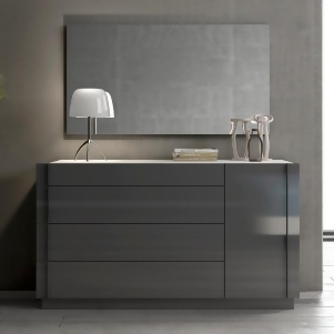 J M Furniture Braga Dresser w/ Mirror in Grey Lacquer - All