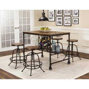 Sunset Trading Rustic Elm Industrial 5 Piece Pub Table Set w/Built-In Wine Rack - All