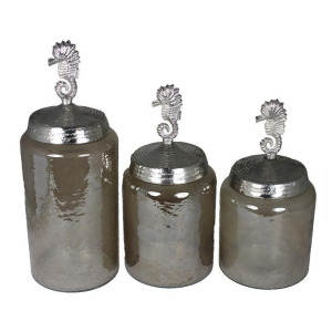 Entrada En14217 3 Piece Brown Luster Hammered Jar W Seahorse Set of 2 - All