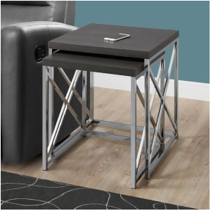 Monarch Specialties 3226 Nesting Table in Grey w/Chrome Metal 2 Piece Set - All