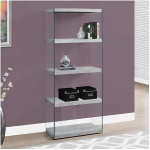 Monarch Specialties 3233 60 Inch Bookcase in Grey Cement w/Tempered Glass - All