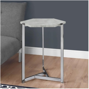 Monarch Specialties 3277 Hexagon Accent Table in Grey Cement Chrome Metal - All