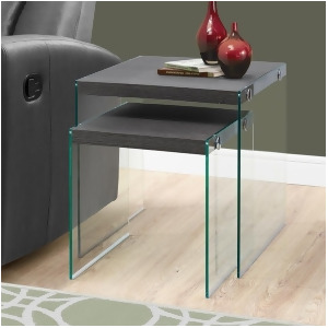 Monarch Specialties 3221 Tempered Glass Nesting Table in Grey 2 Piece Set - All