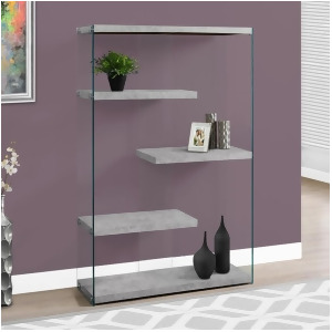 Monarch Specialties 3234 60 Inch Bookcase in Grey Cement w/Tempered Glass - All