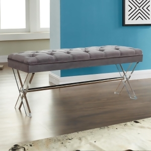 Armen Living Joanna Ottoman Bench in Gray Tufted Velvet w/Crystal Buttons Acry - All