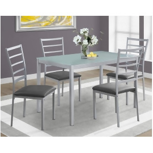 Monarch Specialties 1026 5 Piece Dining Room Set in Silver Frosted Tempered Gl - All