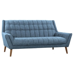Armen Living Cobra Mid-Century Modern Sofa in Blue Linen Walnut Legs - All