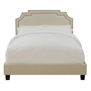 Pulaski Queen All-In-One Tiered Clipped Corner Upholstered Bed in Lunar Linen - All
