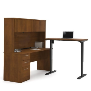 Bestar Embassy L-Desk w/Hutch Electric Height Adjustable Table in Tuscany Brow - All