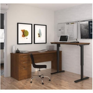 Bestar Embassy L-Desk w/Electric Height Adjustable Table in Tuscany Brown - All