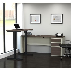 Bestar Prestige Plus L-Desk w/Electric Height Adjustable Table in White Chocolat - All