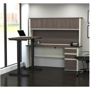 Bestar Prestige Plus L-Desk w/Hutch Electric Height Adjustable Table in White - All