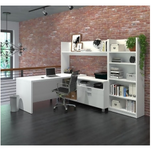 Bestar Pro-Linea L-Desk w/Bookcase in White - All
