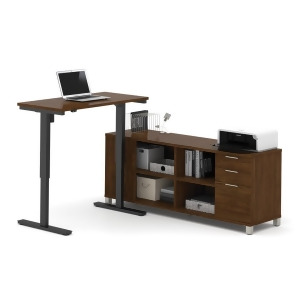 Bestar Pro-Linea L-Desk w/Electric Height Adjustable Table in Oak Barrel - All