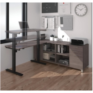 Bestar Pro-Linea L-Desk w/Electric Height Adjustable Table in Bark Gray - All