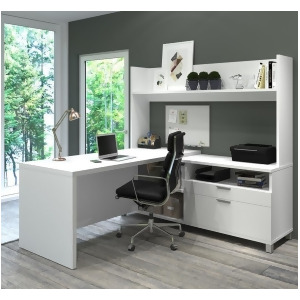 Bestar Pro-Linea L-Desk w/Open Hutch in White - All
