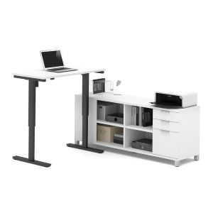 Bestar Pro-Linea L-Desk w/Electric Height Adjustable Table in White - All