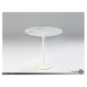Mobital Beauty Round End Table In White Marble Top/ White Aluminum Base - All