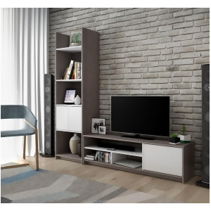 Bestar Small Space 2-Piece Tv Stand Storage Tower Set in Bark Gray White - All