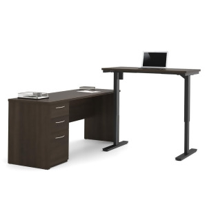 Bestar Embassy L-Desk w/Electric Height Adjustable Table in Dark Chocolate - All