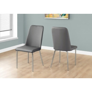 Monarch Specialties 1035 Dining Chair in Grey Leather-Look Chrome Set of 2 - All