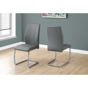 Monarch Specialties 1077 Dining Chair in Grey Leather-Look Chrome Set of 2 - All