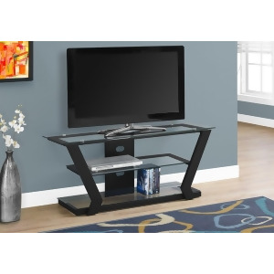 Monarch Specialties 2588 Tv Stand in Black Metal w/Tempered Glass - All