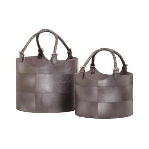 Dimond Home Nested Gunmetal Leather Buckets Set of 2 - All