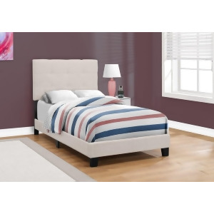 Monarch Specialties 5921 Upholstered Platform Bed in Beige Linen - All