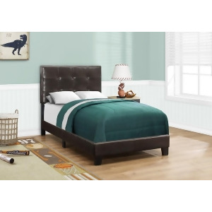 Monarch Specialties 5922 Upholstered Platform Bed in Dark Brown Leather-Look - All