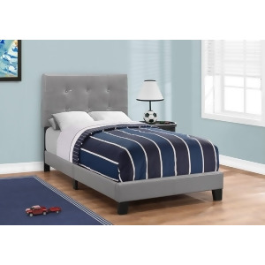 Monarch Specialties 5923T Twin Upholstered Platform Bed in Grey Leather-Look - All