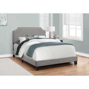 Monarch Specialties 5925 Upholstered Platform Bed in Grey Linen w/Chrome Trim - All