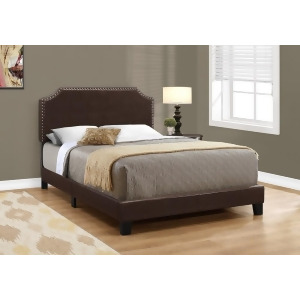 Monarch Specialties 5927 Upholstered Platform Bed in Dark Brown Leather-Look w/B - All